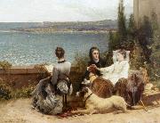unknow artist Les dames de lete avec leur chien Sweden oil painting artist